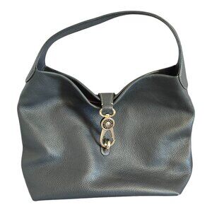 Dooney & Bourke Lucca Gray Pebbled Leather Logo Lock Hobo Slouch Handbag Purse